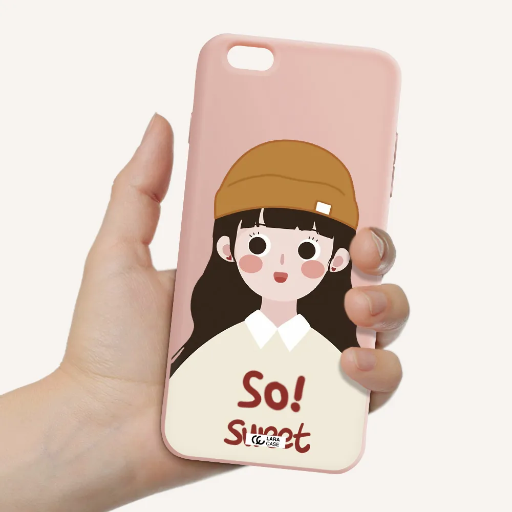 a cartoon of a girl with brown hair Apple iPhone 6S Silicone pastel pink Case