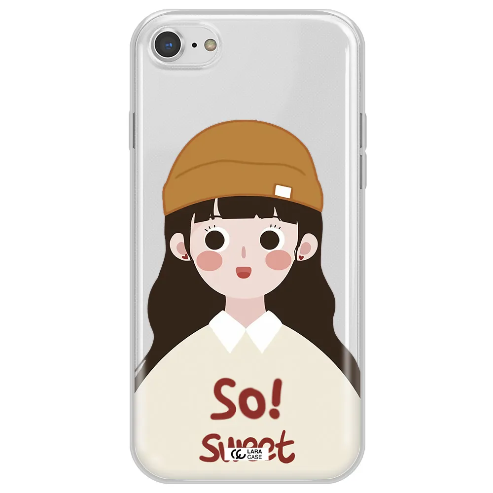 a cartoon of a girl with brown hair Apple iPhone 7 Clear TPU Case