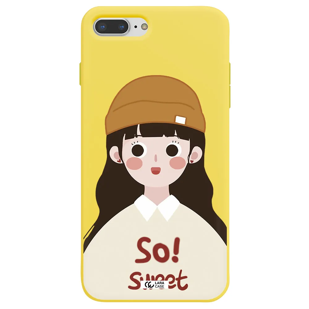 a cartoon of a girl with brown hair Apple iPhone 7 plus Silicone canary yellow Case