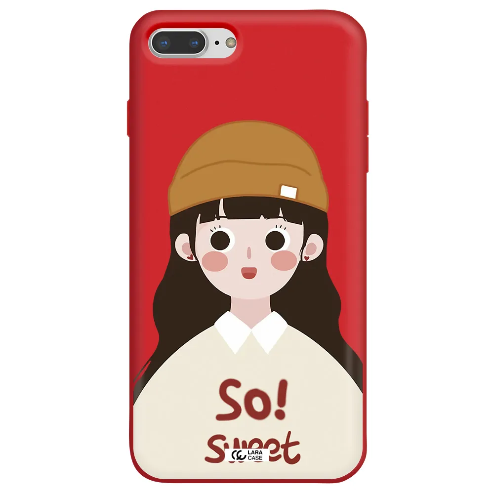 a cartoon of a girl with brown hair Apple iPhone 7 plus Silicone Imperial Red Case
