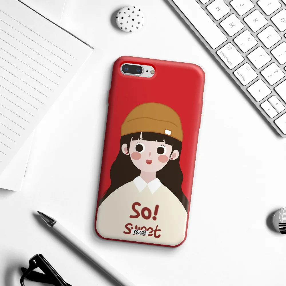 a cartoon of a girl with brown hair Apple iPhone 7 plus Silicone Imperial Red Case