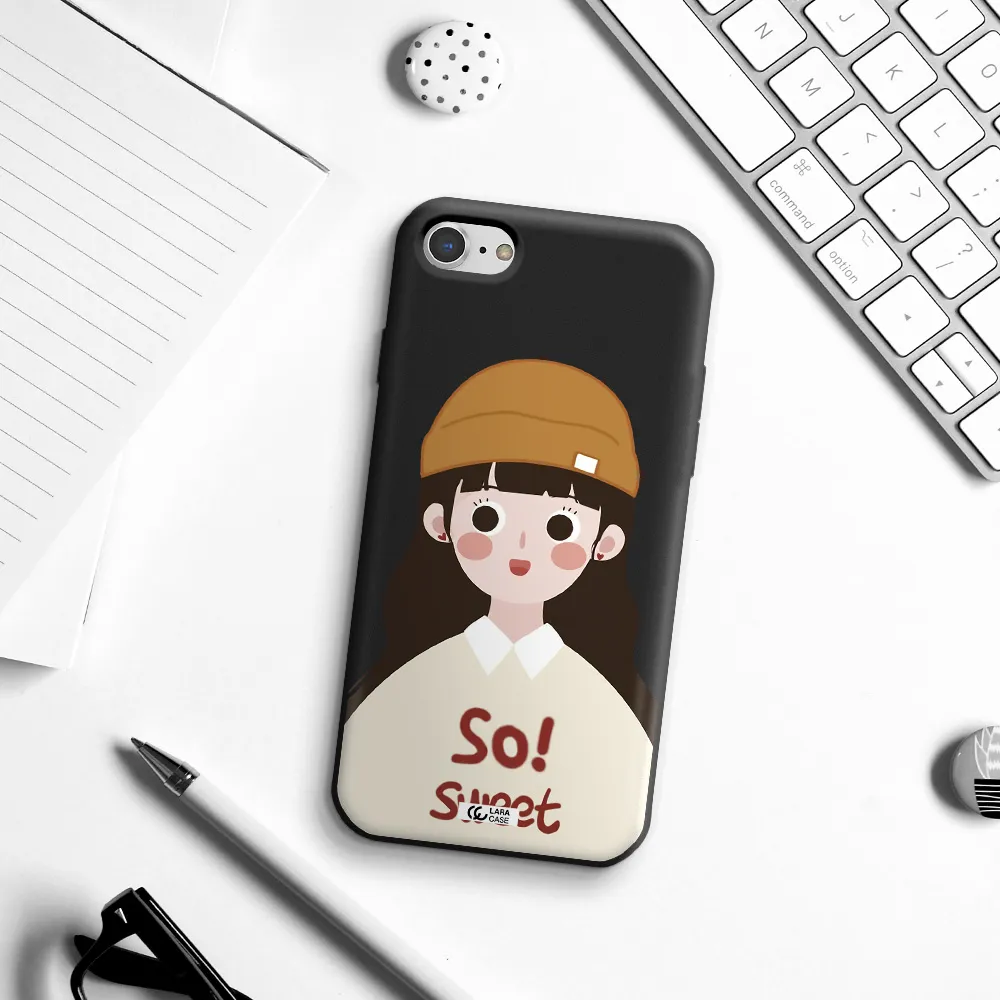 a cartoon of a girl with brown hair Apple iPhone 7 Silicone black Case