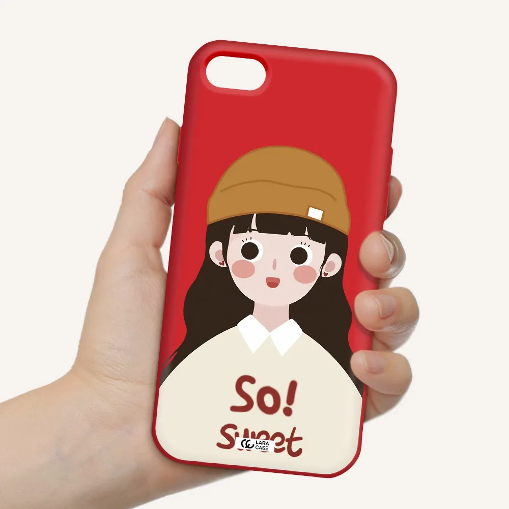 a cartoon of a girl with brown hair Apple iPhone 7 Silicone Imperial Red Case