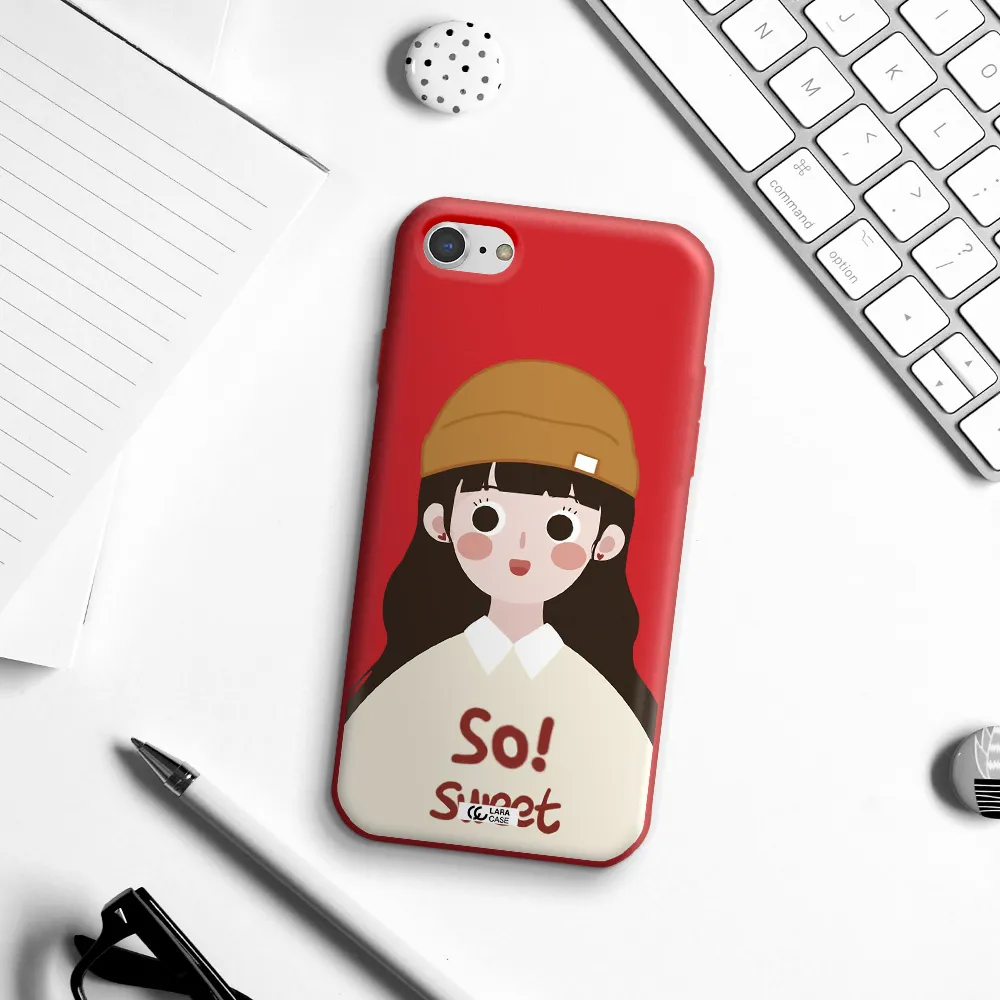 a cartoon of a girl with brown hair Apple iPhone 7 Silicone Imperial Red Case