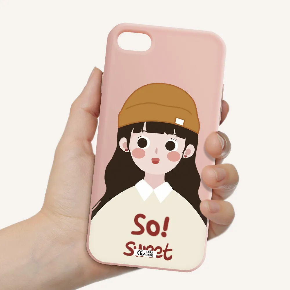 a cartoon of a girl with brown hair Apple iPhone 7 Silicone pastel pink Case