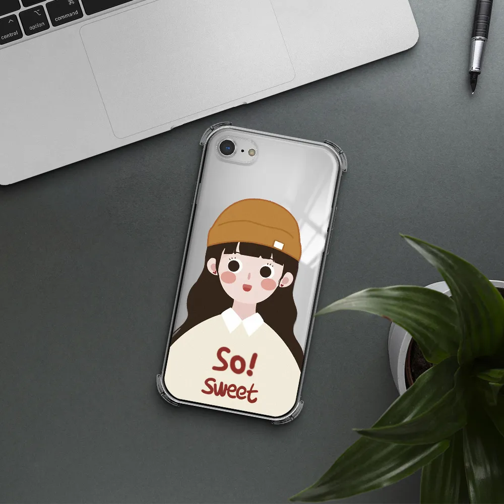a cartoon of a girl with brown hair Apple iPhone 8 Clear PC Case