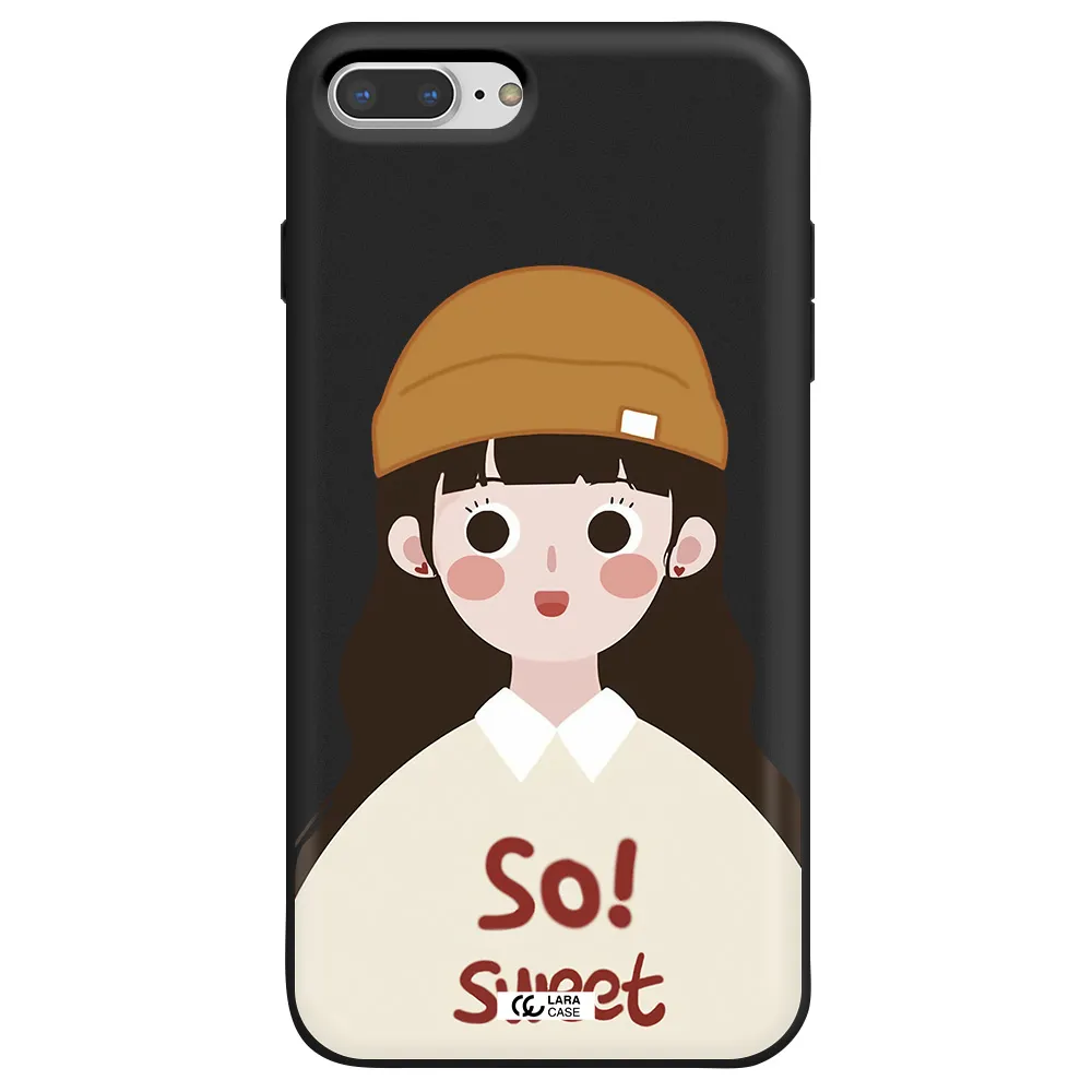 a cartoon of a girl with brown hair Apple iPhone 8 plus Silicone black Case