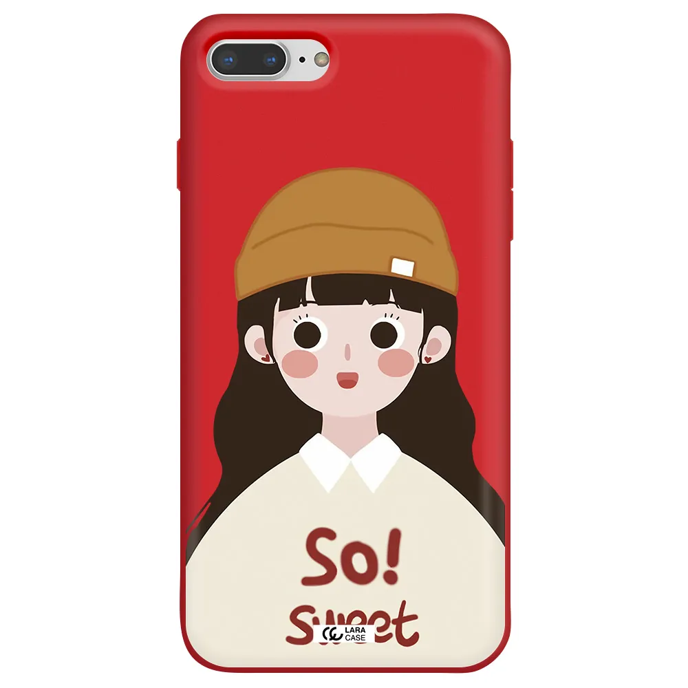 a cartoon of a girl with brown hair Apple iPhone 8 plus Silicone Imperial Red Case