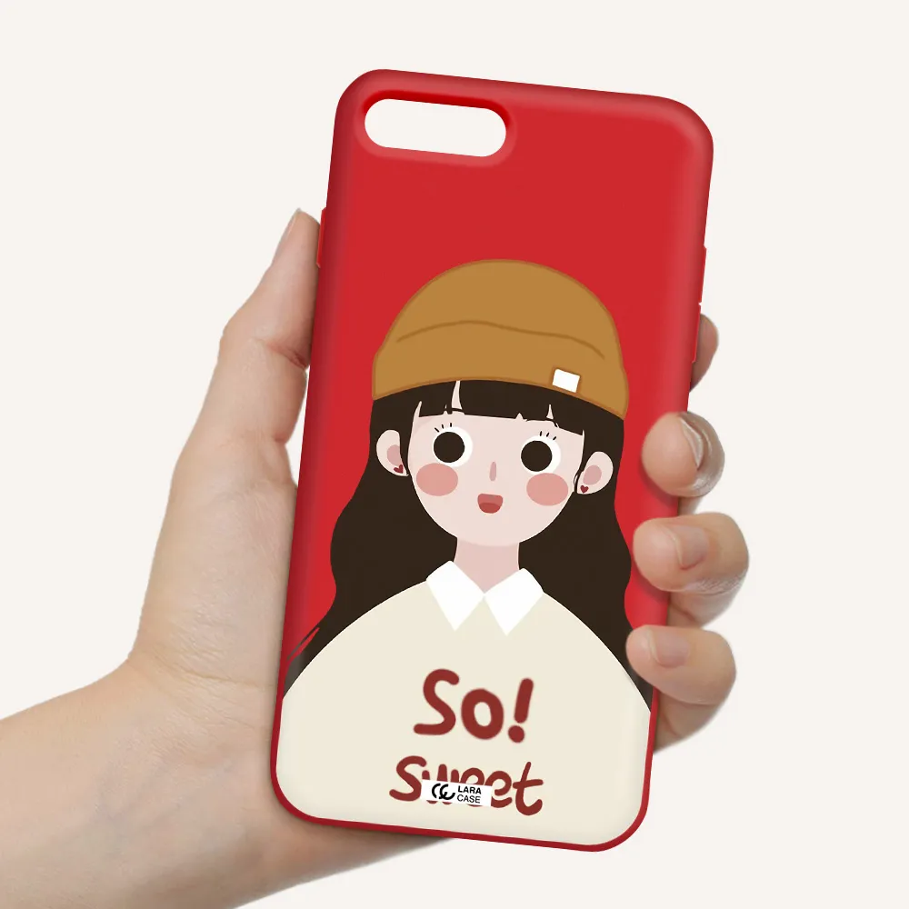 a cartoon of a girl with brown hair Apple iPhone 8 plus Silicone Imperial Red Case