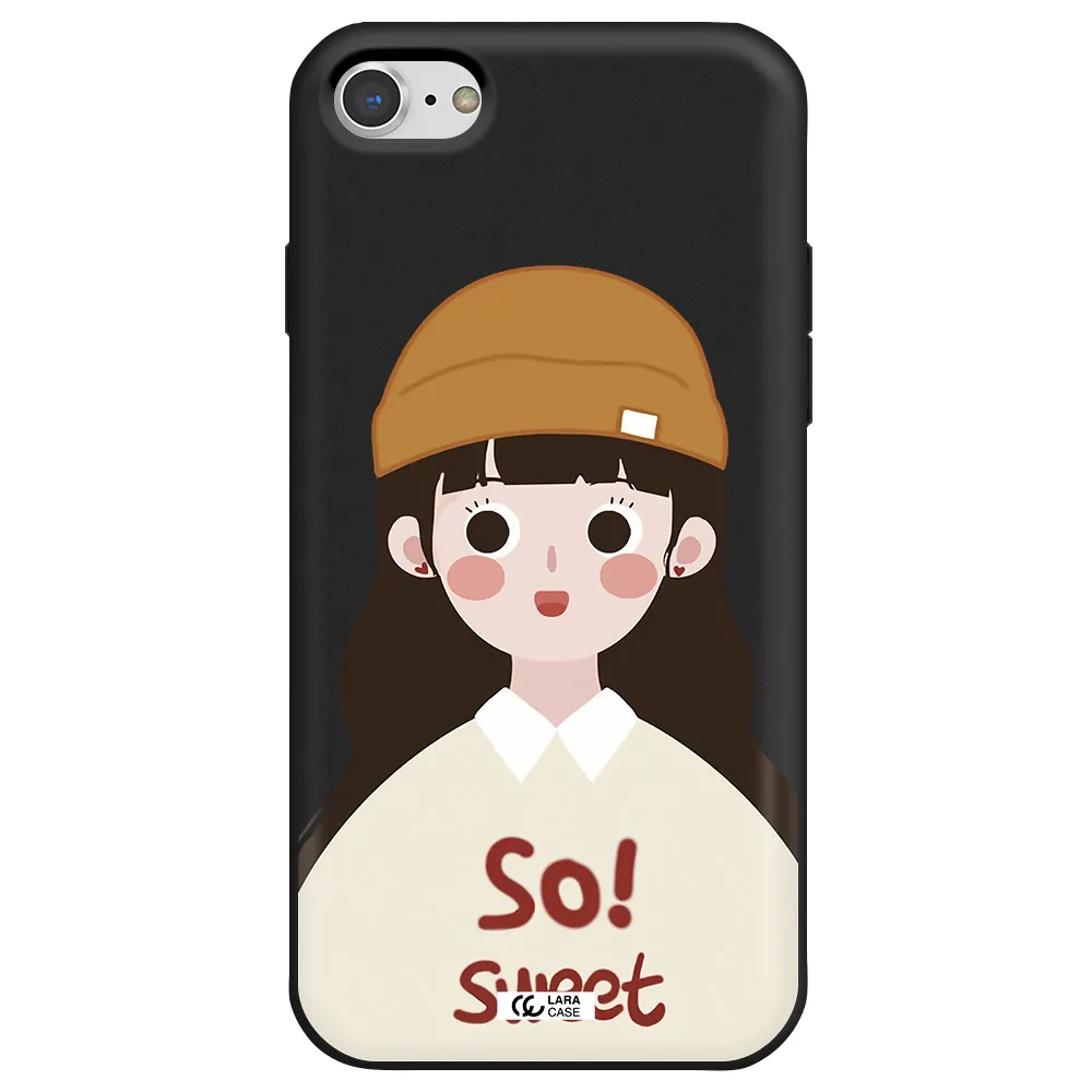 a cartoon of a girl with brown hair Apple iPhone 8 Silicone black Case