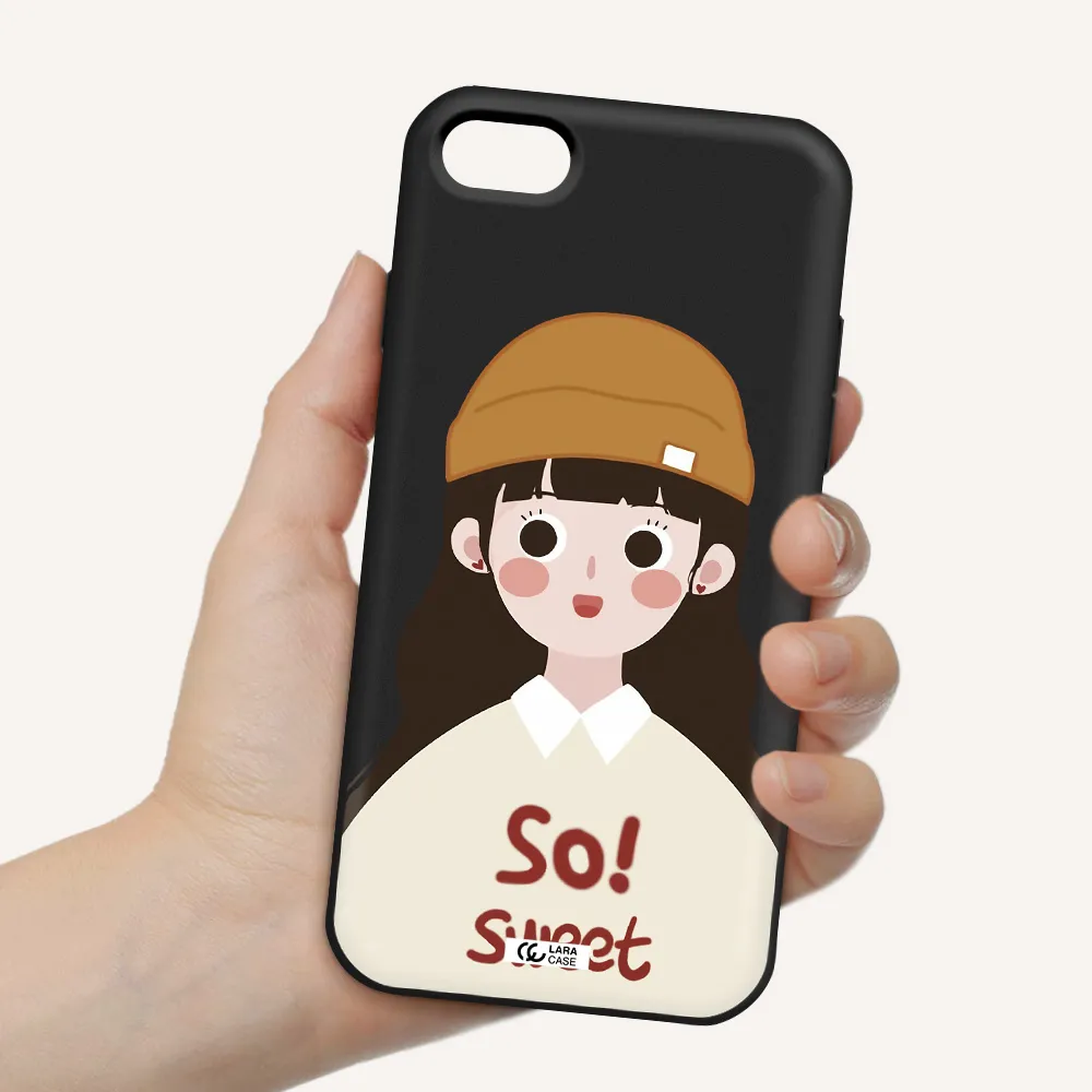 a cartoon of a girl with brown hair Apple iPhone 8 Silicone black Case