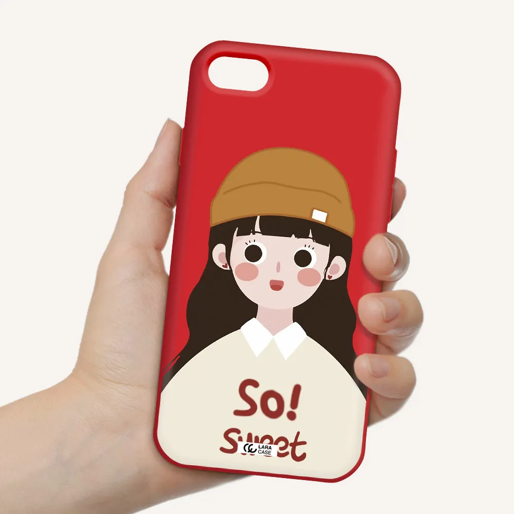 a cartoon of a girl with brown hair Apple iPhone 8 Silicone Imperial Red Case