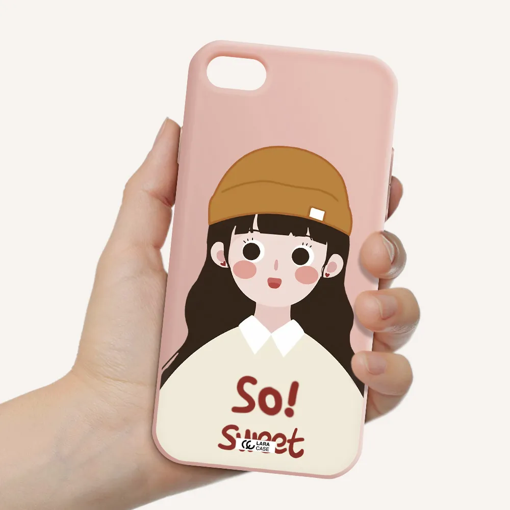 a cartoon of a girl with brown hair Apple iPhone 8 Silicone pastel pink Case