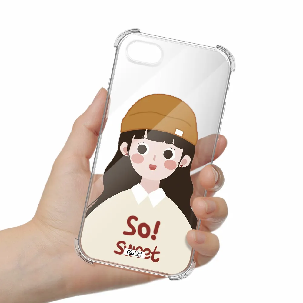 a cartoon of a girl with brown hair Apple iPhone se 2020 Clear PC Case