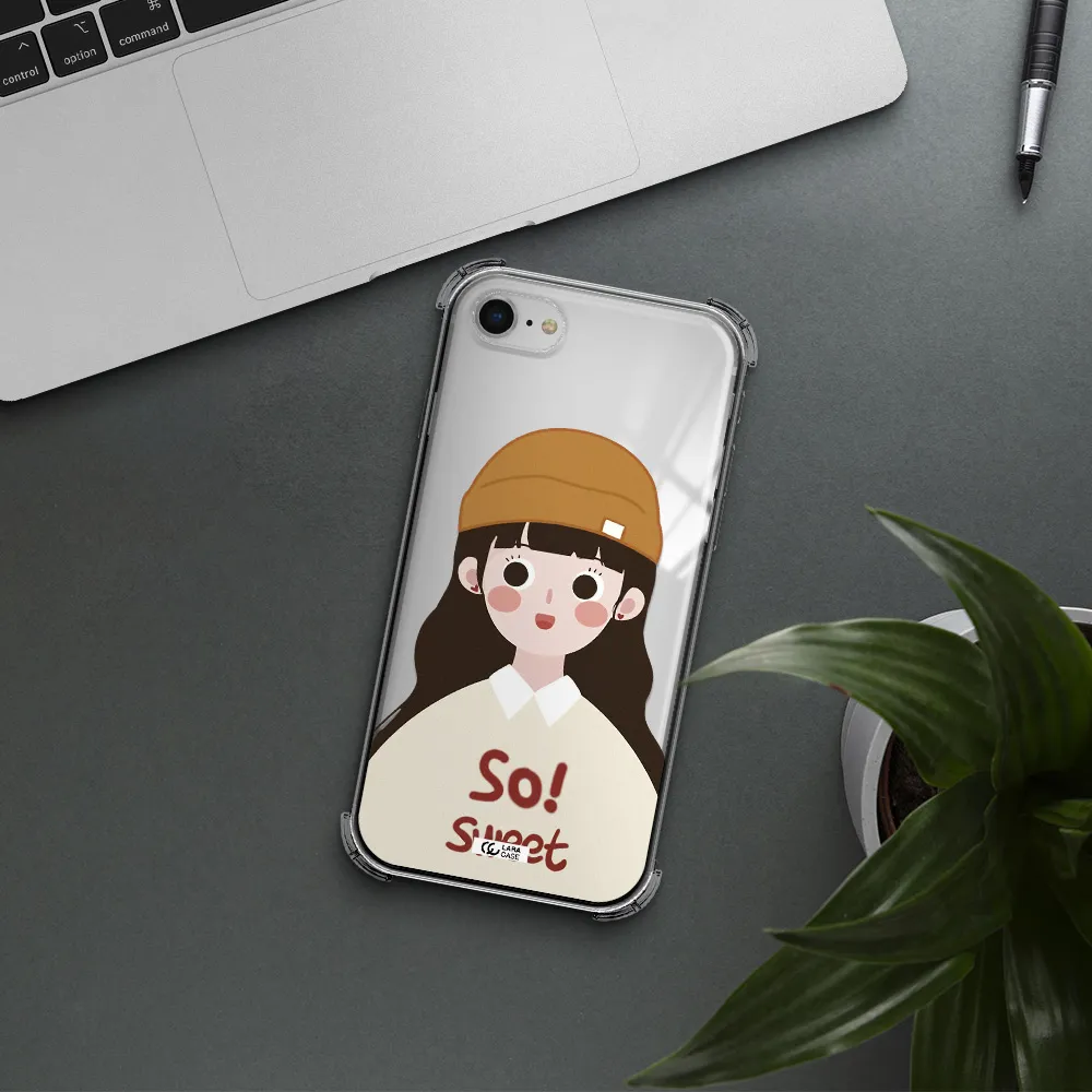 a cartoon of a girl with brown hair Apple iPhone se 2020 Clear PC Case