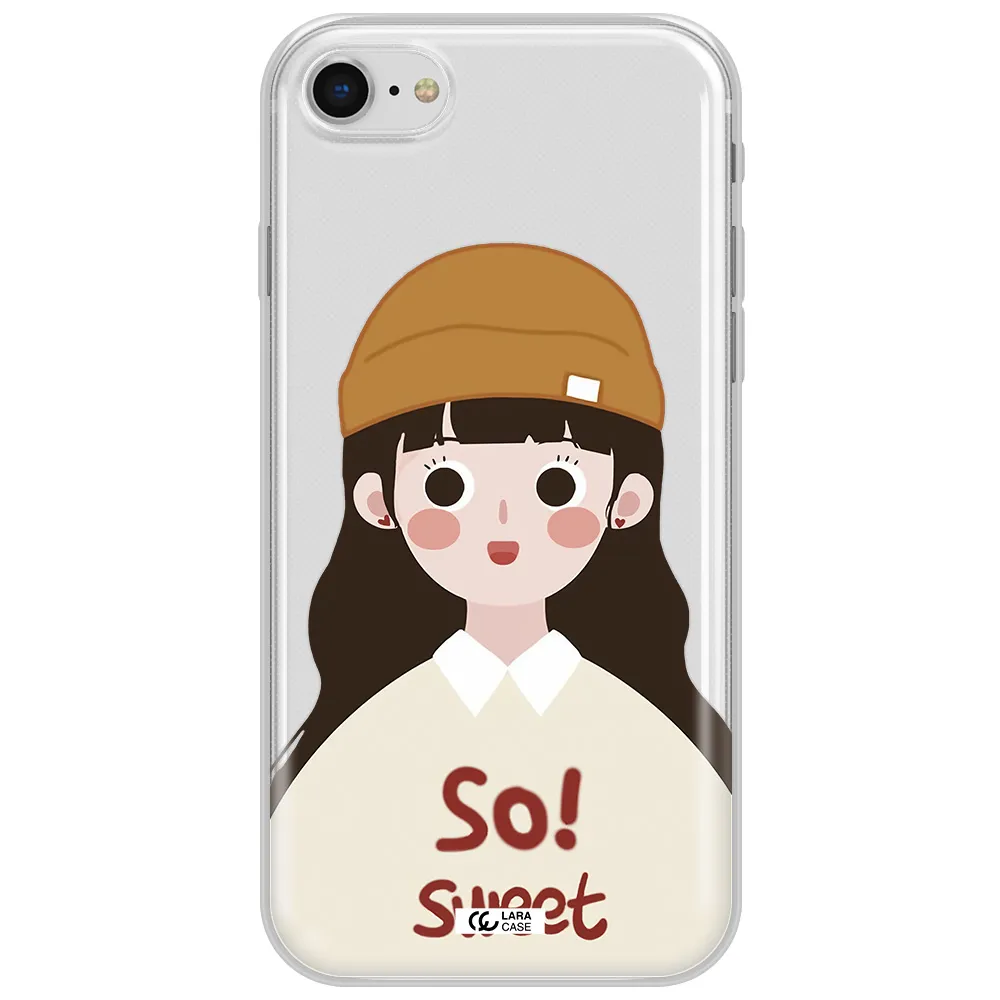 A Cartoon Of A Girl With Brown Hair Apple Iphone Se 2020 Clear Tpu Case