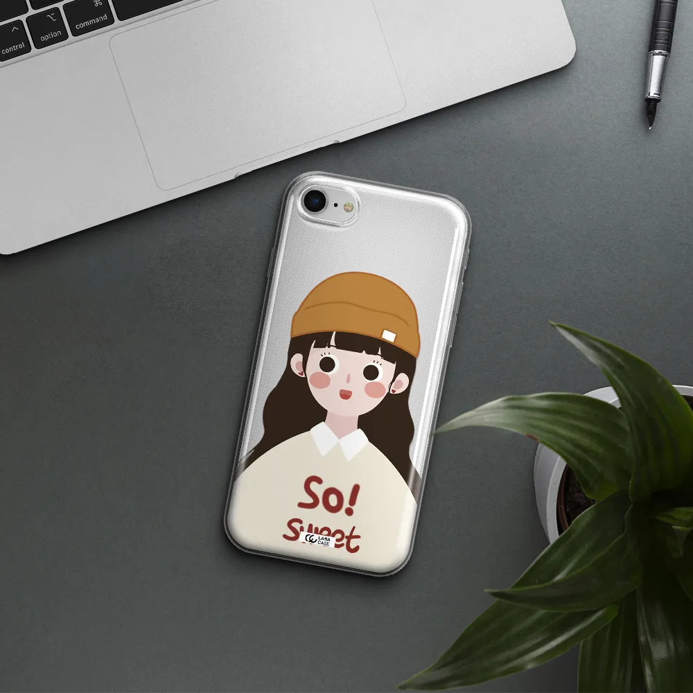A Cartoon Of A Girl With Brown Hair Apple Iphone Se 2020 Clear Tpu Case