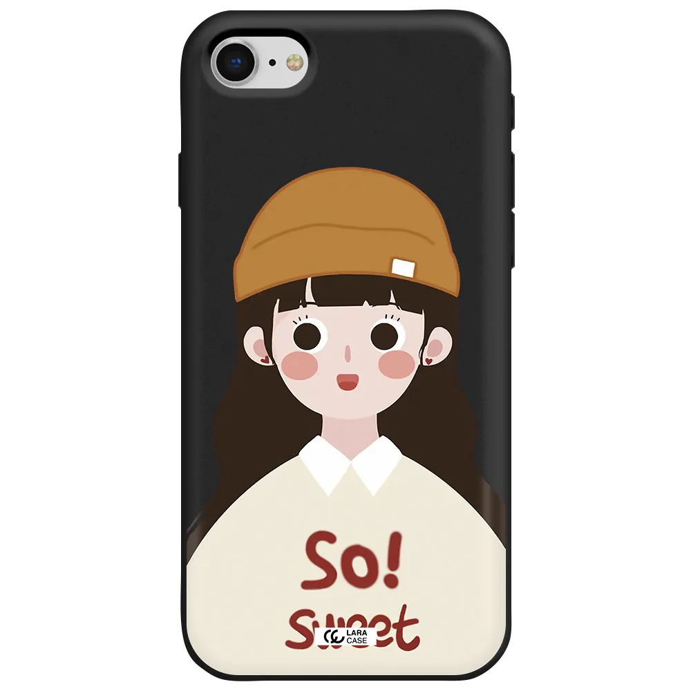 a cartoon of a girl with brown hair Apple iPhone se 2020 Silicone black Case