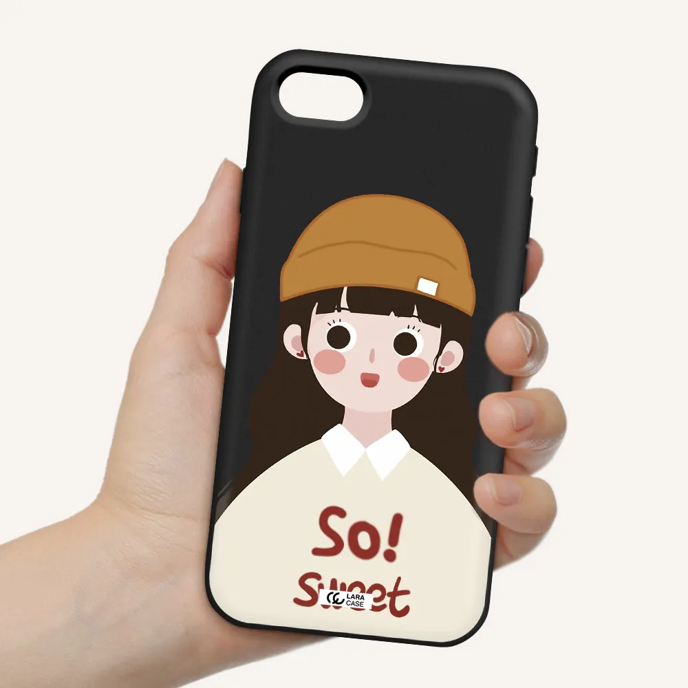 a cartoon of a girl with brown hair Apple iPhone se 2020 Silicone black Case