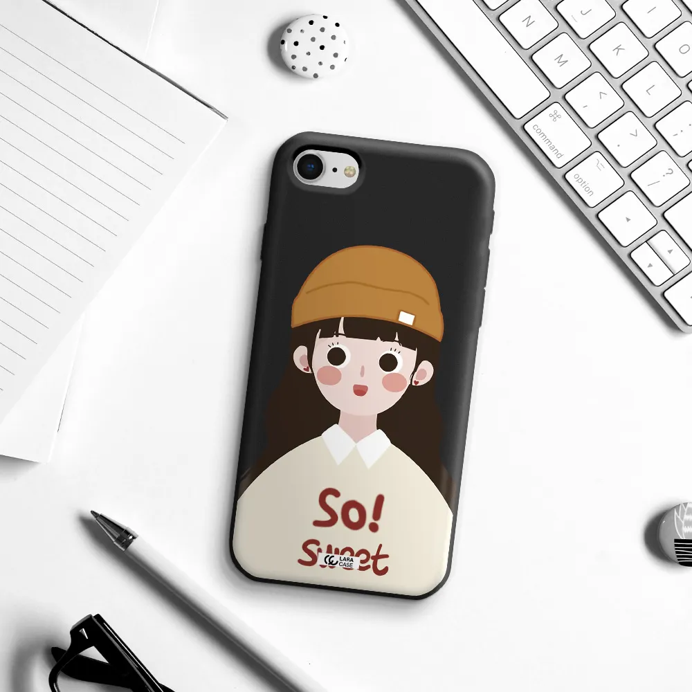 a cartoon of a girl with brown hair Apple iPhone se 2020 Silicone black Case