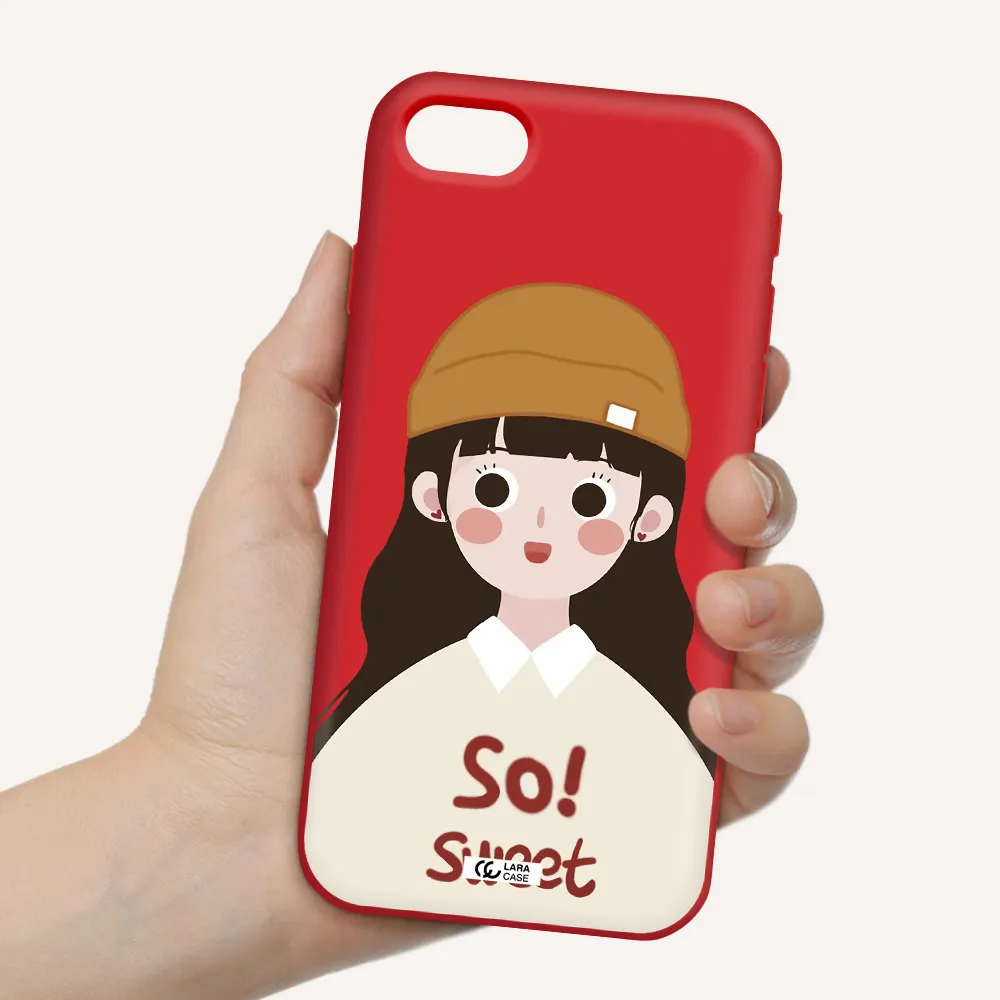 a cartoon of a girl with brown hair Apple iPhone se 2020 Silicone Imperial Red Case