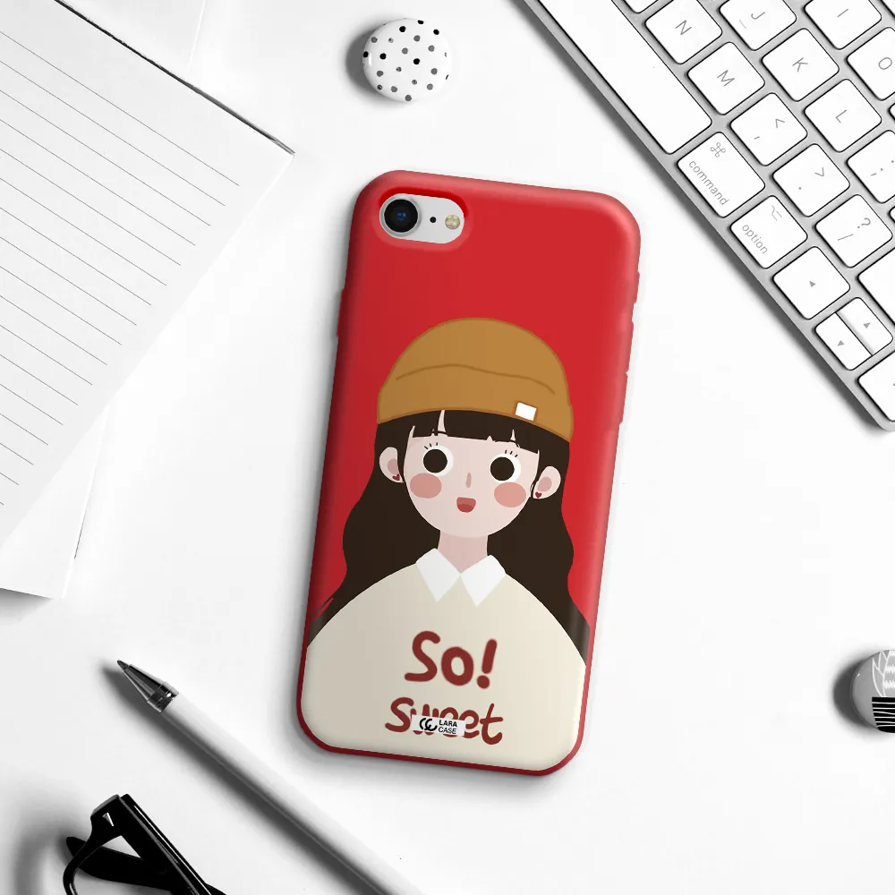 a cartoon of a girl with brown hair Apple iPhone se 2020 Silicone Imperial Red Case