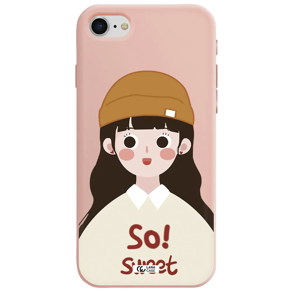 a cartoon of a girl with brown hair Apple iPhone se 2020 Silicone pastel pink Case