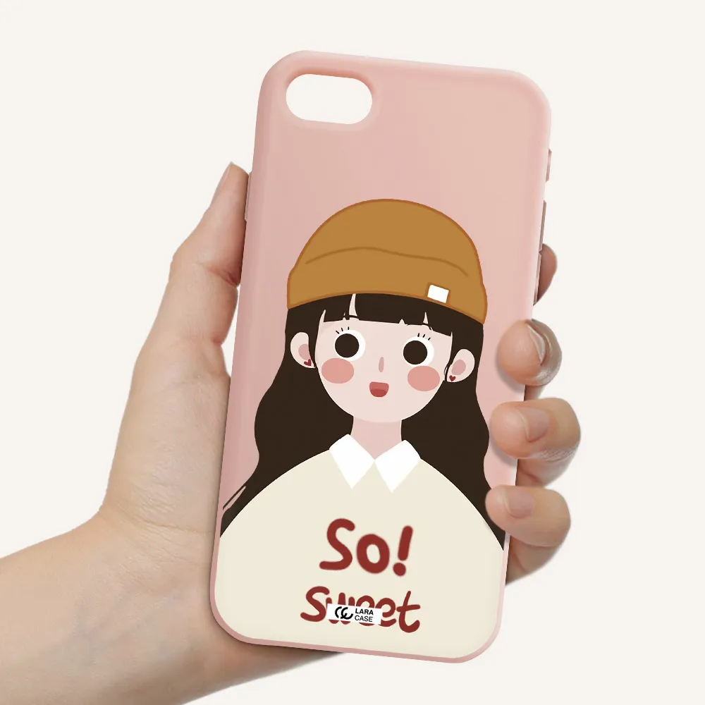a cartoon of a girl with brown hair Apple iPhone se 2020 Silicone pastel pink Case