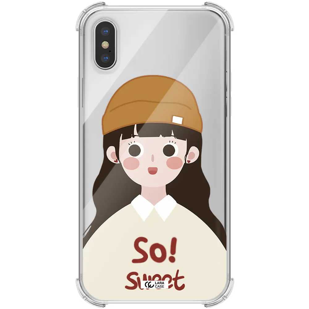 a cartoon of a girl with brown hair Apple iPhone X Clear PC Case