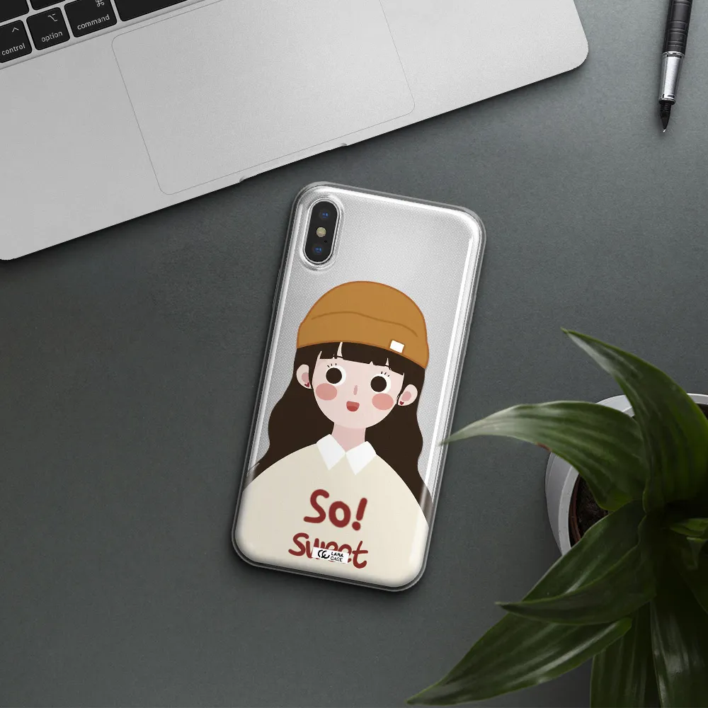 a cartoon of a girl with brown hair Apple iPhone X Clear TPU Case
