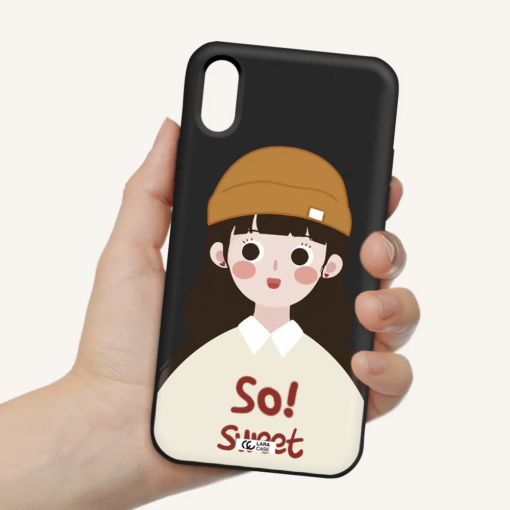 a cartoon of a girl with brown hair Apple iPhone X Silicone black Case
