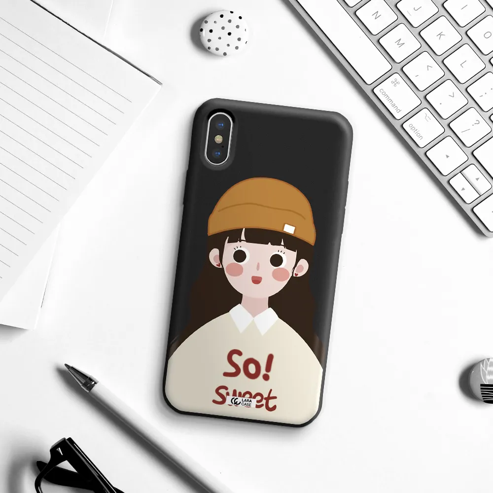 a cartoon of a girl with brown hair Apple iPhone X Silicone black Case