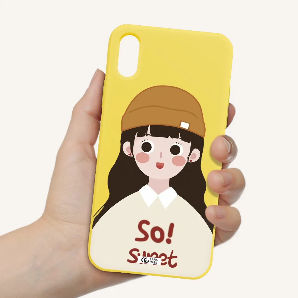 a cartoon of a girl with brown hair Apple iPhone X Silicone canary yellow Case