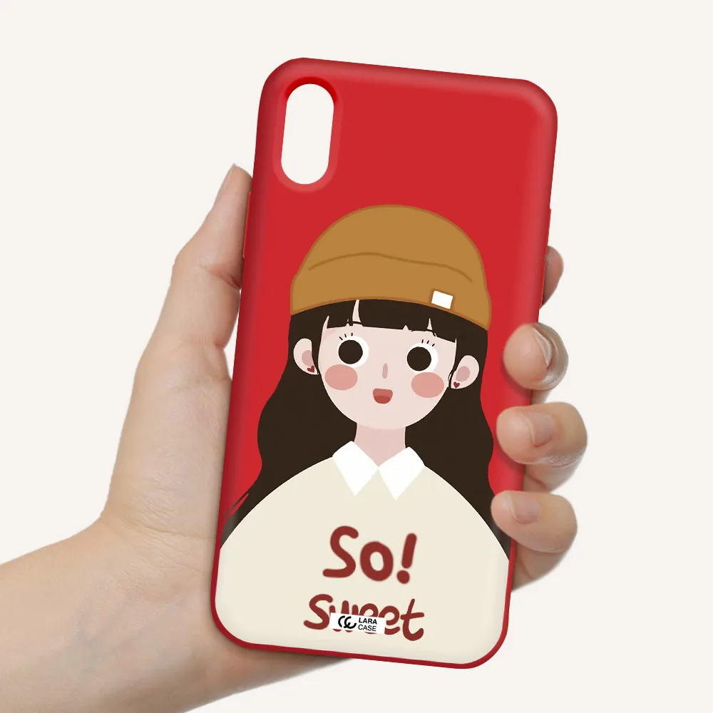 a cartoon of a girl with brown hair Apple iPhone X Silicone Imperial Red Case