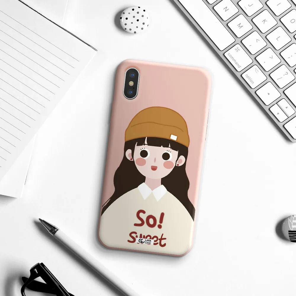a cartoon of a girl with brown hair Apple iPhone X Silicone pastel pink Case