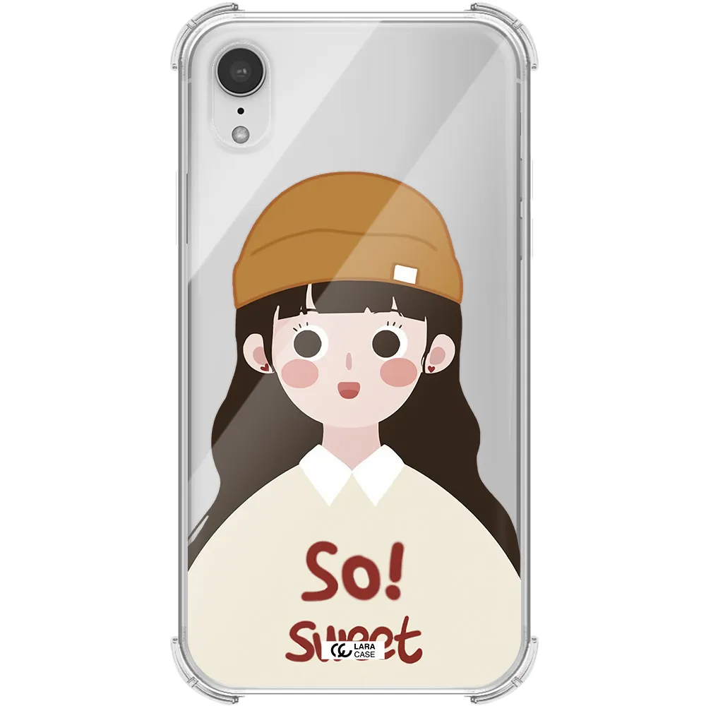 a cartoon of a girl with brown hair Apple iPhone XR Clear PC Case