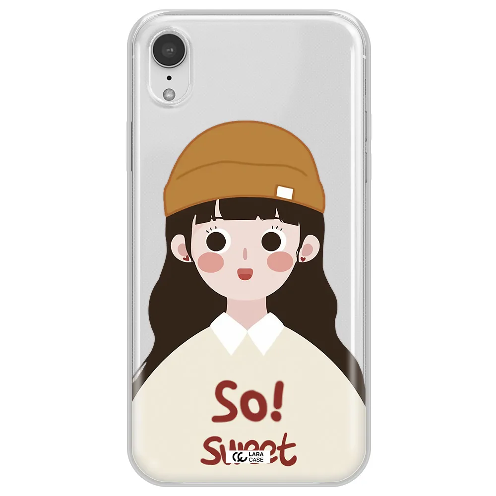 a cartoon of a girl with brown hair Apple iPhone XR Clear TPU Case