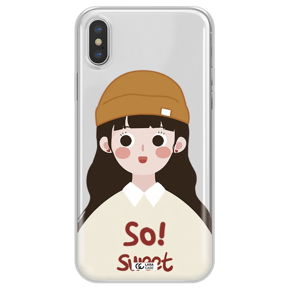 a cartoon of a girl with brown hair Apple iPhone XS Clear TPU Case