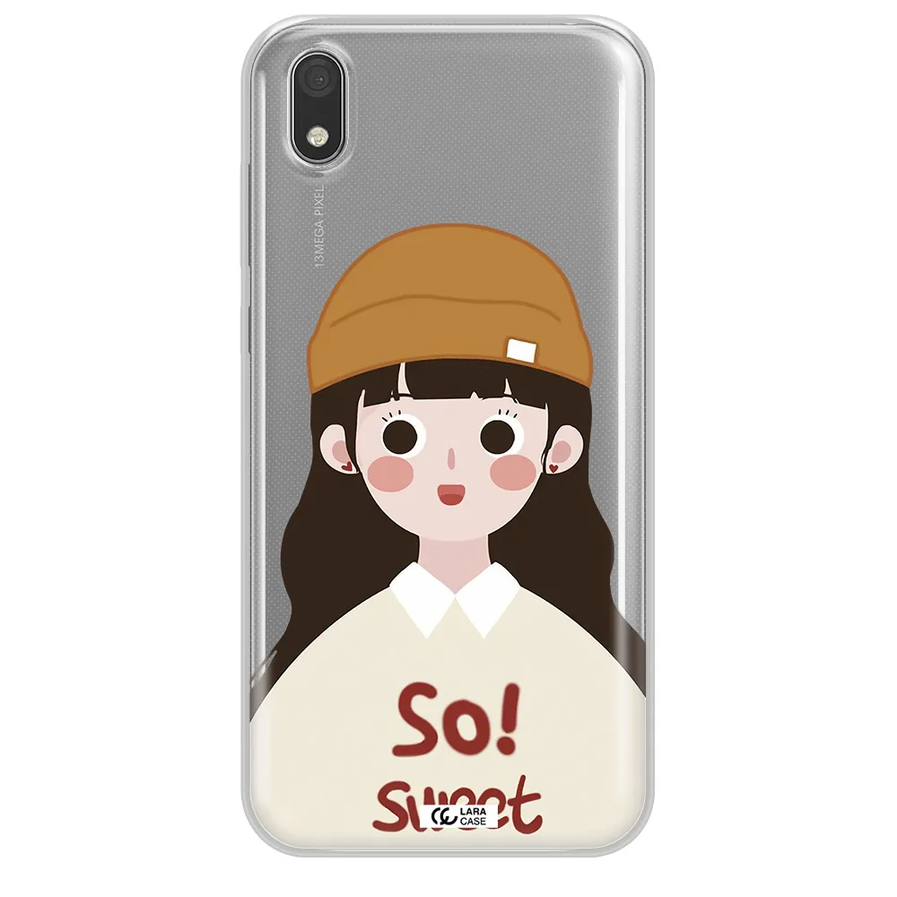 a cartoon of a girl with brown hair Huawei Honor 8S Clear TPU Case