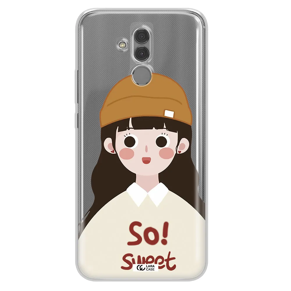 a cartoon of a girl with brown hair Huawei Mate 20 Lite Clear TPU Case