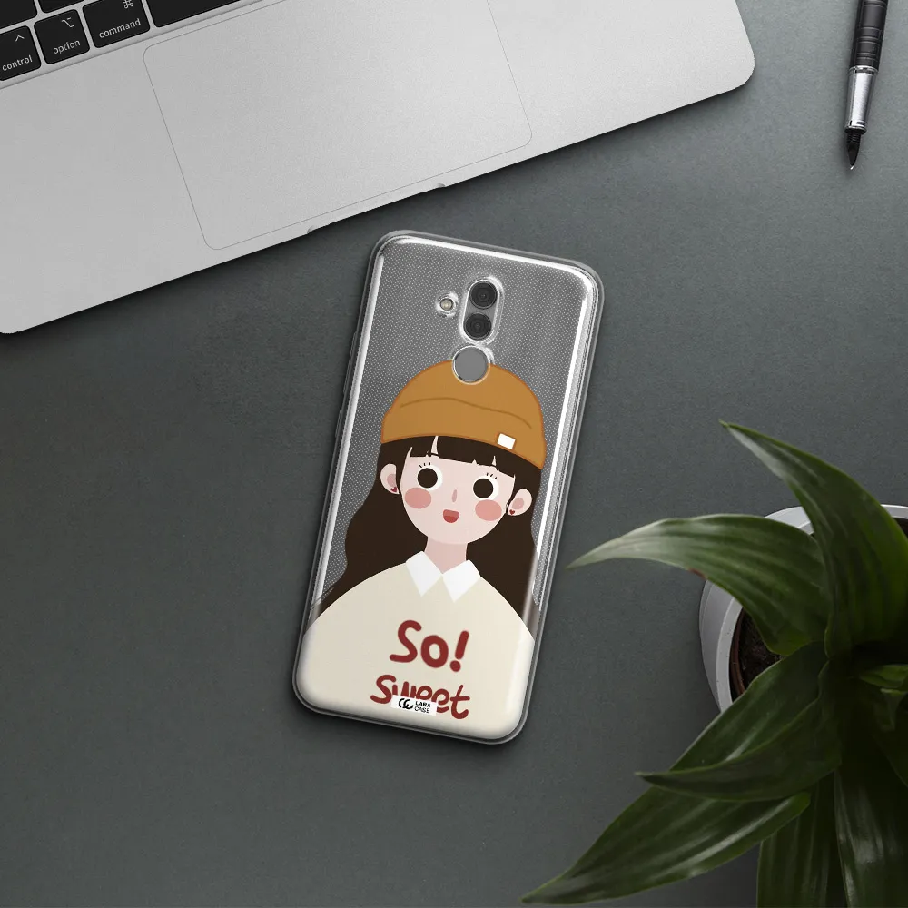 a cartoon of a girl with brown hair Huawei Mate 20 Lite Clear TPU Case