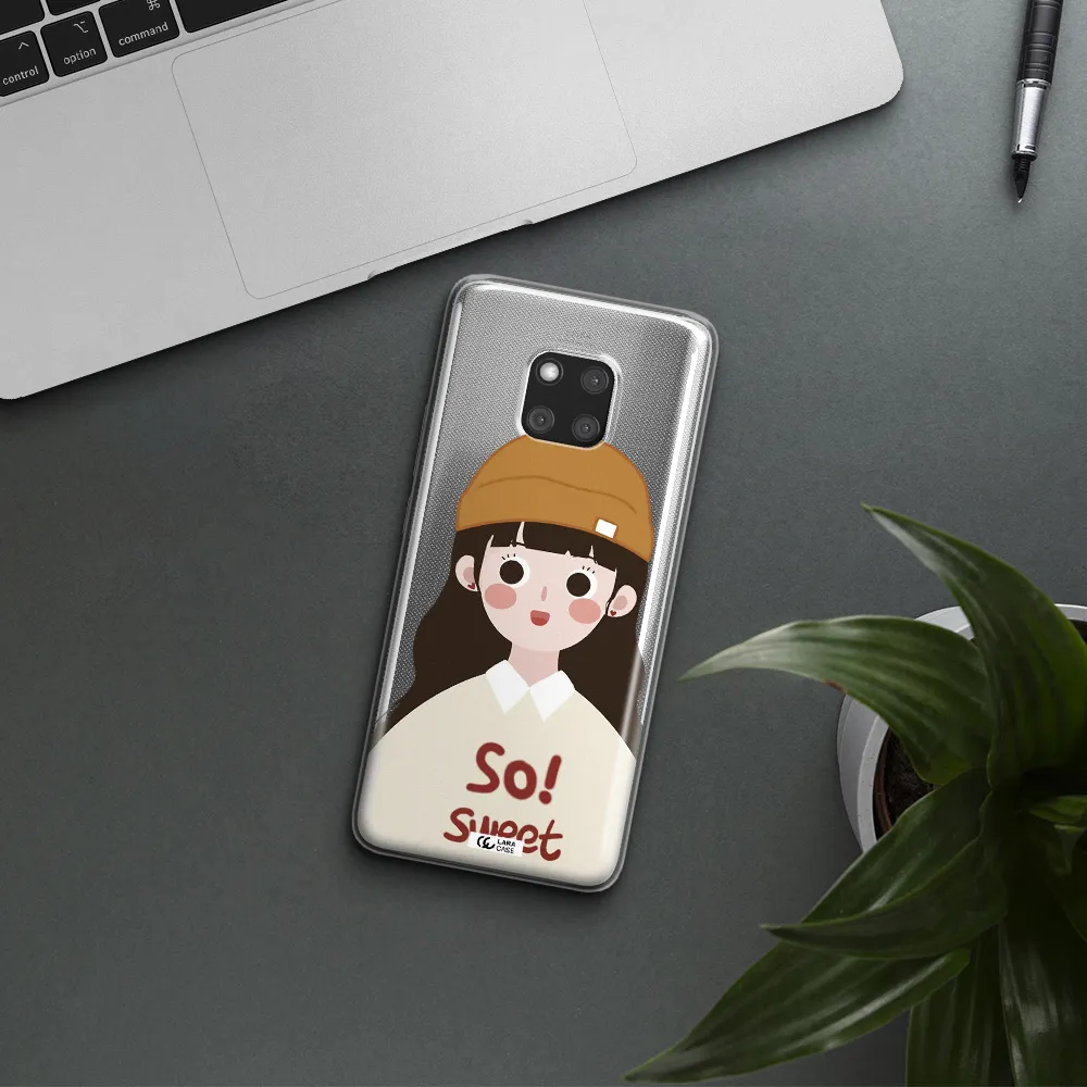 a cartoon of a girl with brown hair Huawei Mate 20 Pro Clear TPU Case