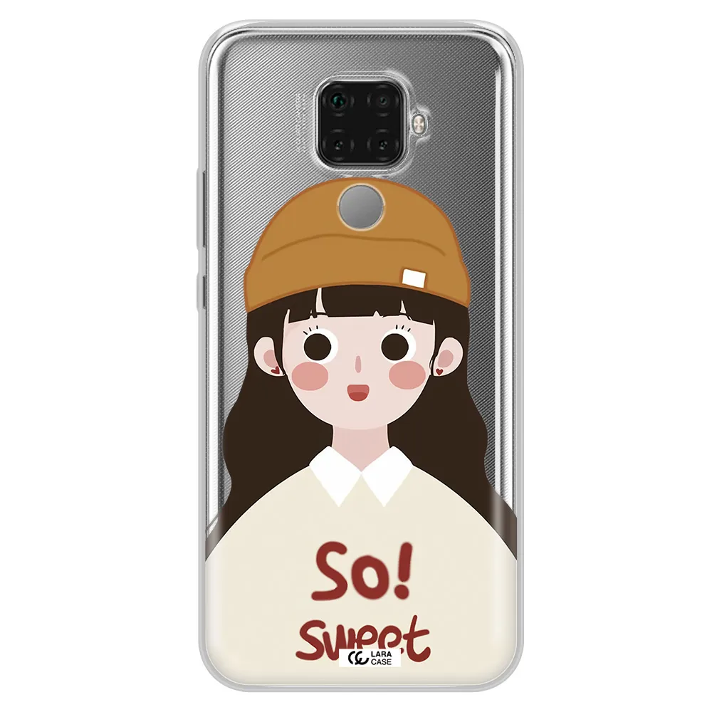 a cartoon of a girl with brown hair Huawei Mate 30 Lite Clear TPU Case