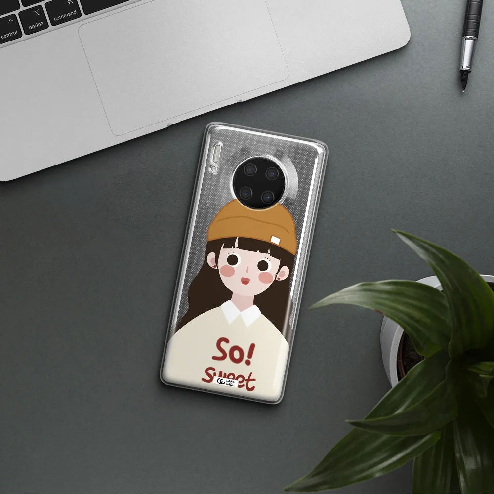 a cartoon of a girl with brown hair Huawei Mate 30 Pro Clear TPU Case