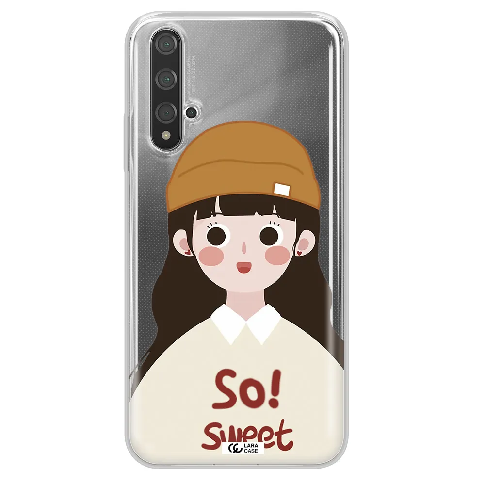 a cartoon of a girl with brown hair Huawei Nova 5t Clear TPU Case
