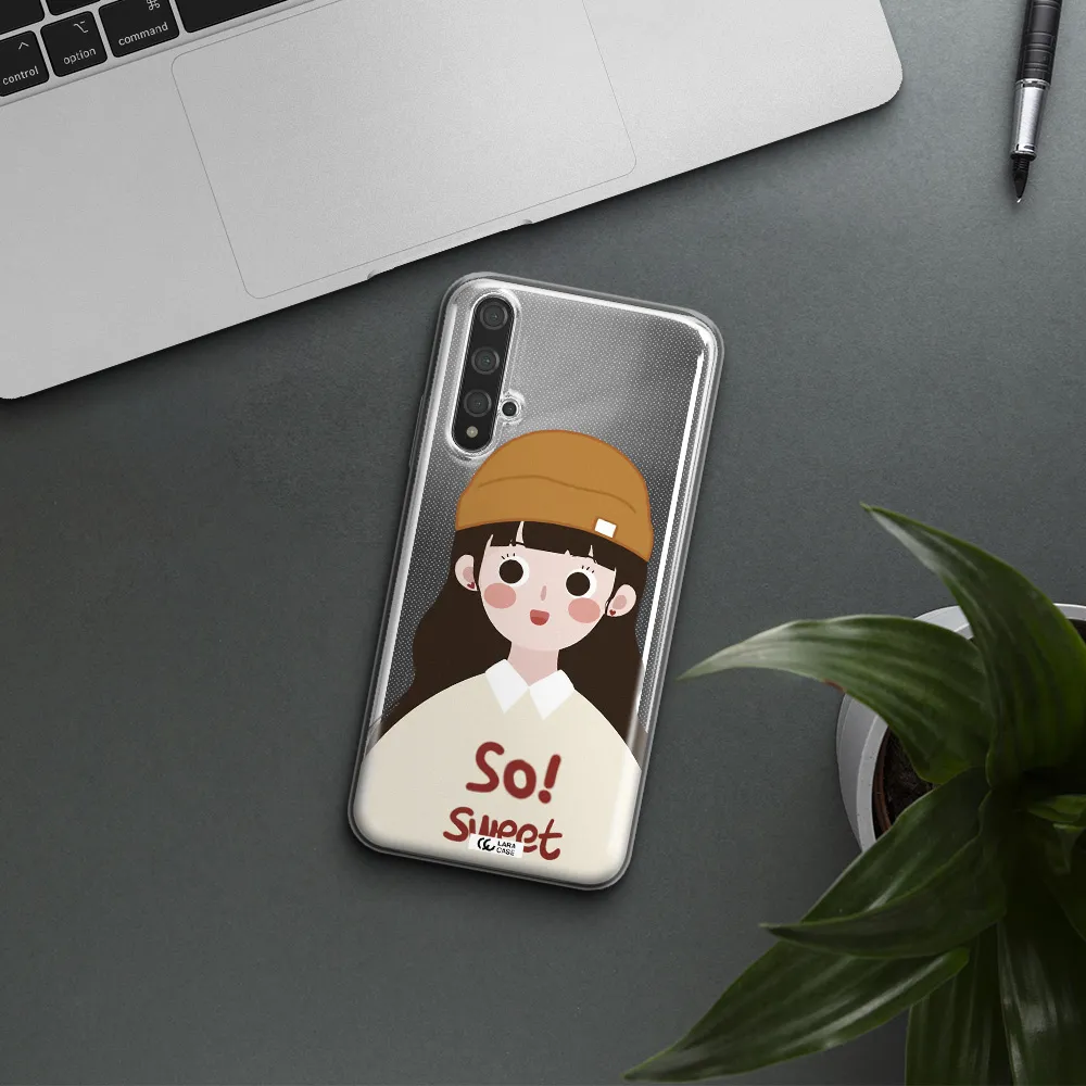 a cartoon of a girl with brown hair Huawei Nova 5t Clear TPU Case