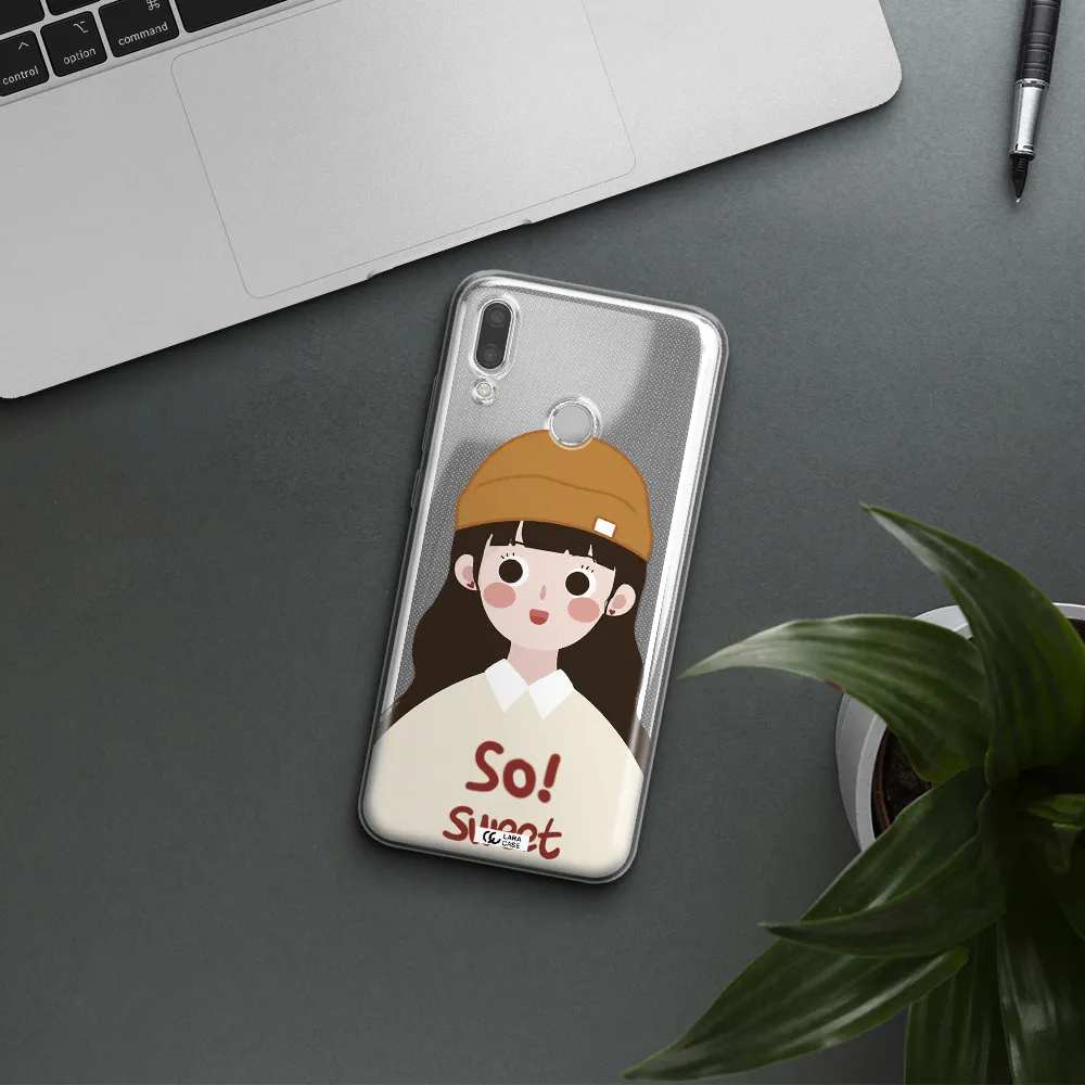 a cartoon of a girl with brown hair Huawei P Smart 2019 Clear TPU Case