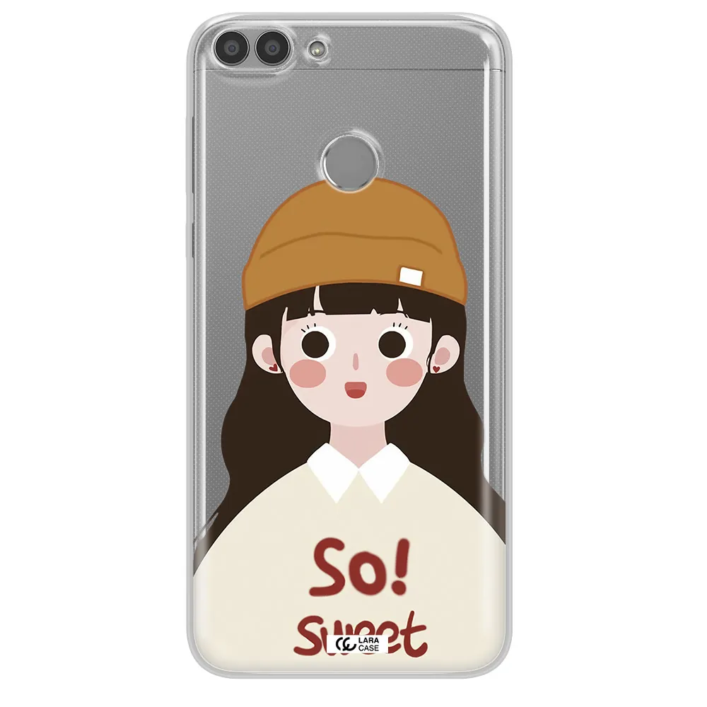 a cartoon of a girl with brown hair Huawei P Smart Clear TPU Case