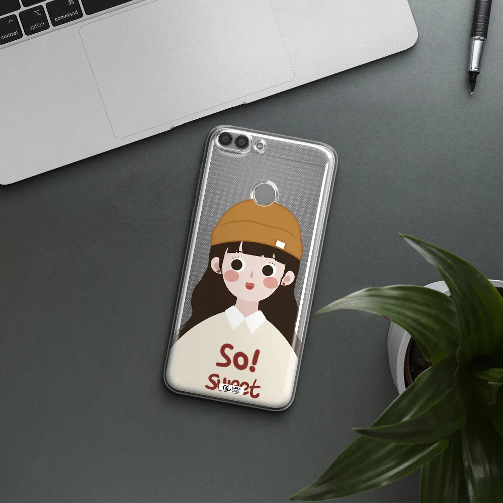 a cartoon of a girl with brown hair Huawei P Smart Clear TPU Case