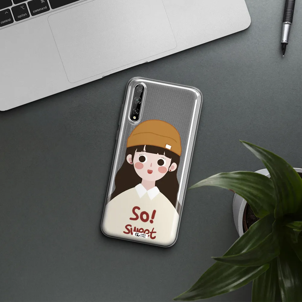 a cartoon of a girl with brown hair Huawei P Smart S Clear TPU Case